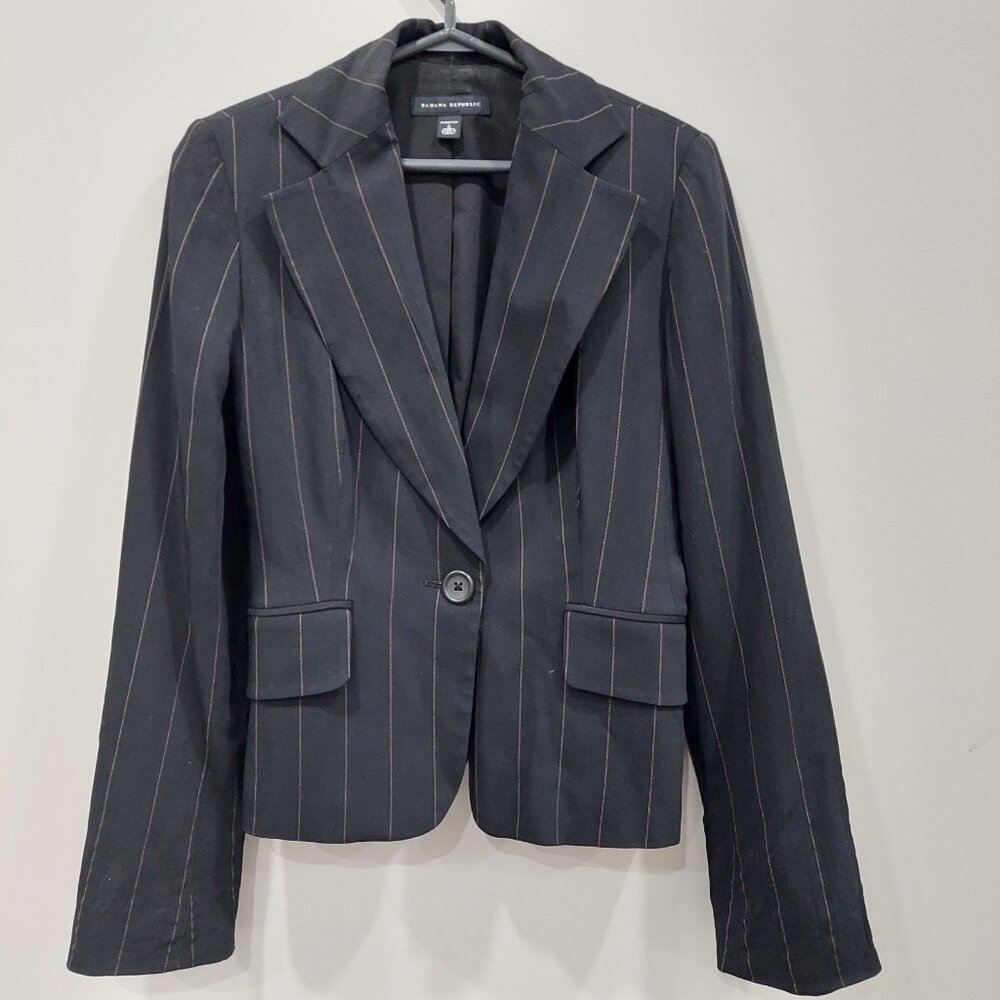 Banana Republic Women's Size 0 PinStripe Black Blazer Career Stretch